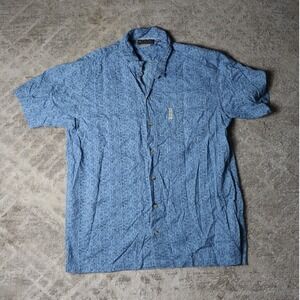Columbia Sportswear Company Mens XL Blue Print Short Sleeve Button Up Shirt